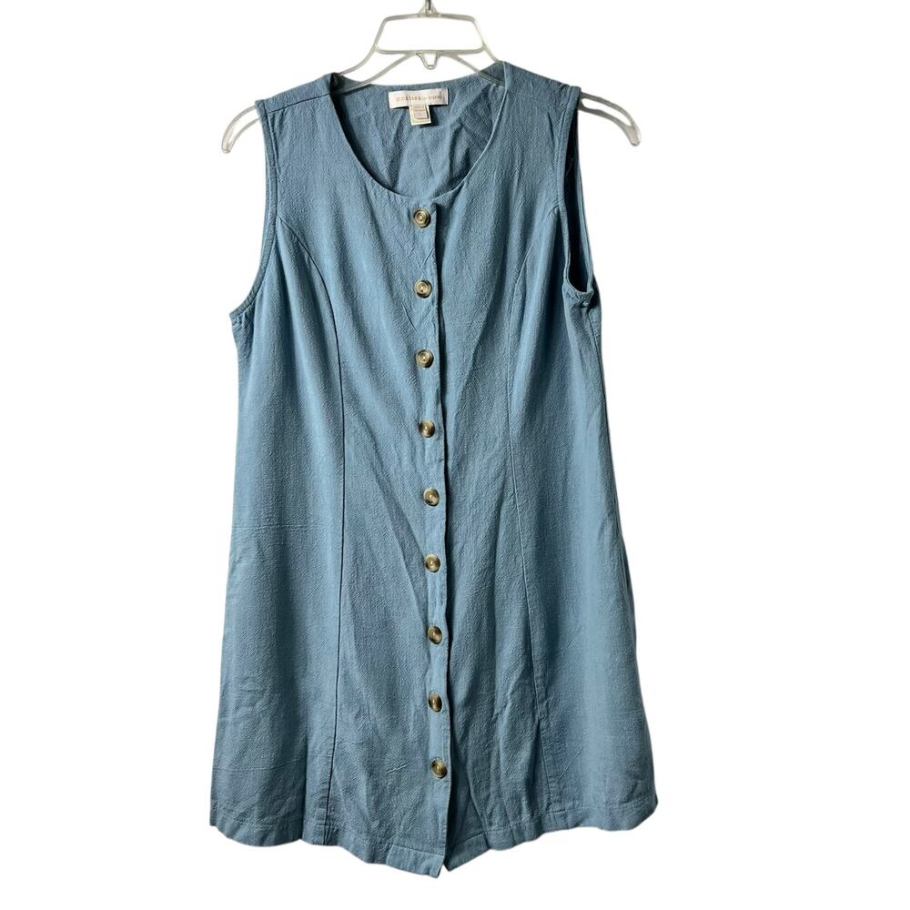 Monteau Lagenlook Sleeveless Button Front Linen Blend‎ Top Tunic  L (2797)
